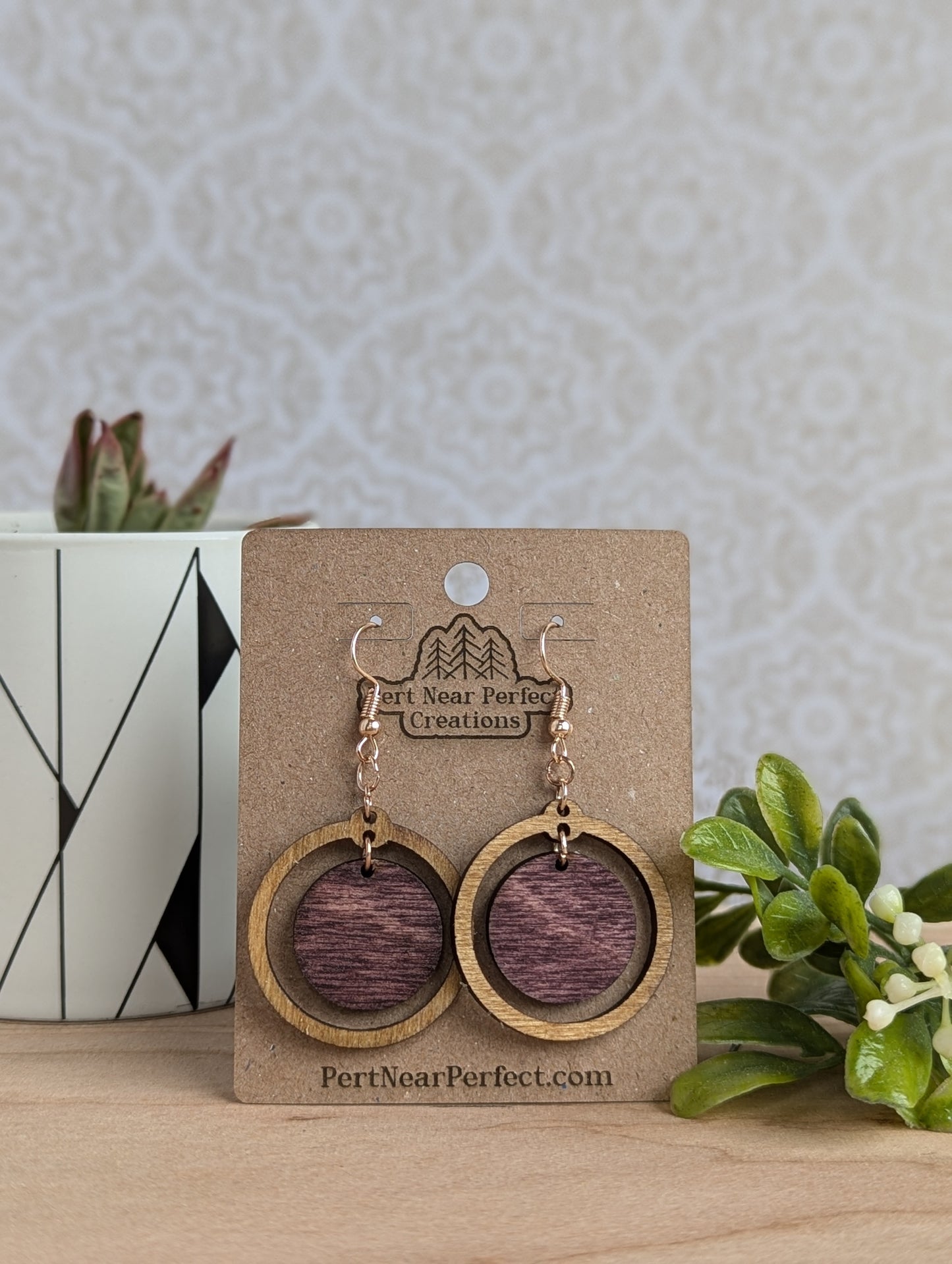 Elegant Wooden Circle Drop Earrings