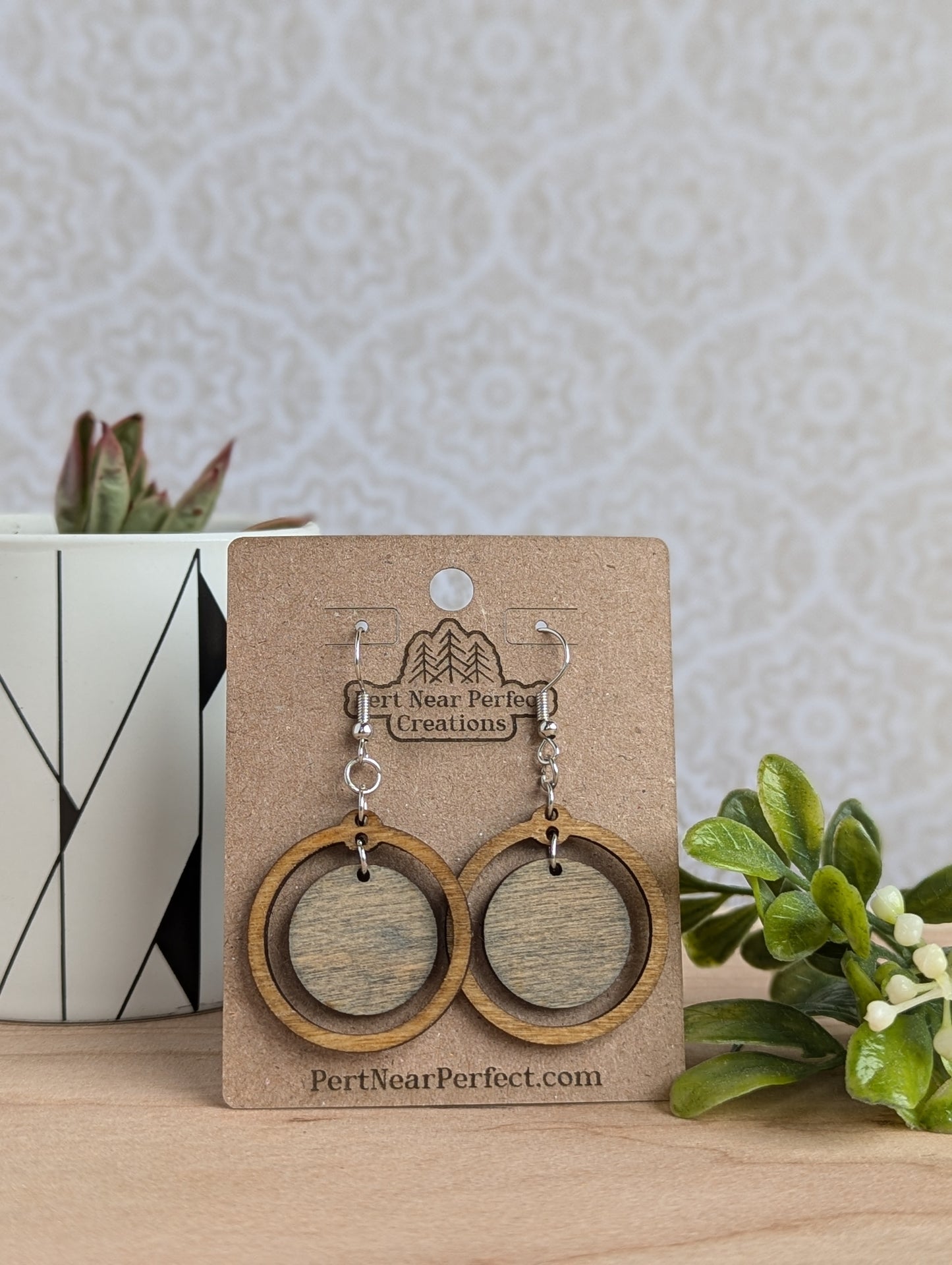 Elegant Wooden Circle Drop Earrings